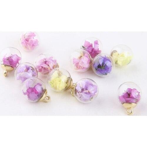 6pcs Dreamy Dried Violet Preserved Fresh Flower Transparent Glass Bubble Ball Pendant Diy Handmade Ornament Ear Stud Material