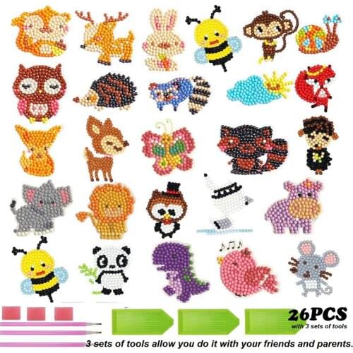 26 PCS 5D DIY Colorful Diamond Painting Jungle Animals Diamond Kits Painting Stickers by Number Handmade Sticker with Diamonds