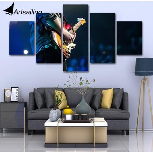 ArtSailing 5 Pannels canvas painting Music guitar concert show HD wall art canvas prints Home Decoration For Living Room poster