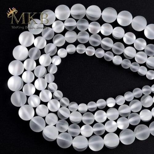 Natural Dull Polish Matte White Moonstone Round Beads Space Loose Beads For Jewelry Making 6-12mm DIY Bracelets Jewellery 15"