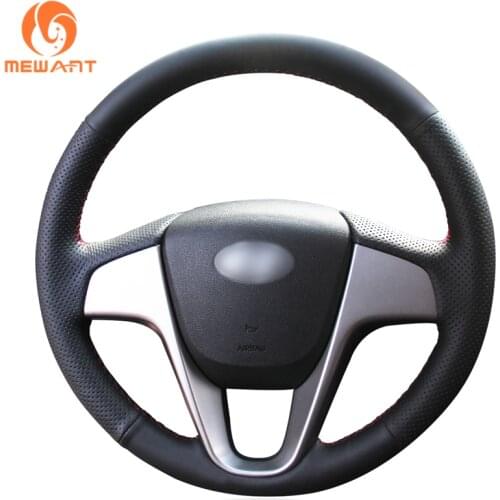 MEWANT Black Artificial Leather Car Steering Wheel Cover for Hyundai Solaris i20 Accent Verna 2008-2010 2011 2012 2014- 2017
