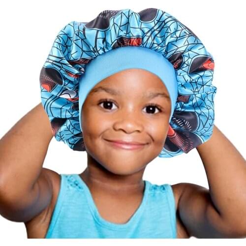 Kids Bonnet African Pattern Print Satin Night Sleep Cap for Baby Girl Silky Soft Hair Care Hat Children Hair Cover Accessories