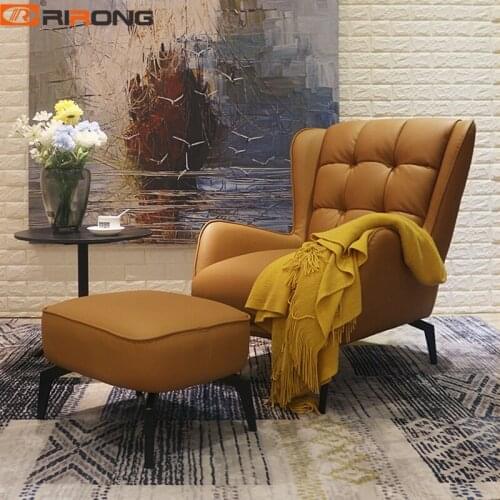 Lounge Leisure Sofa Chair With Ottoman Yellow Gray Single Leather Fabric Velet Couch Modern Living Study Room