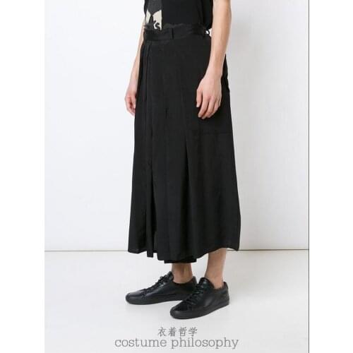 Mens Cothing Fold Culottes Wide Leg Pants Trousers Skirt Pants Cross Pants Catwalk Singer Costumes 2020 Summer New 27-44