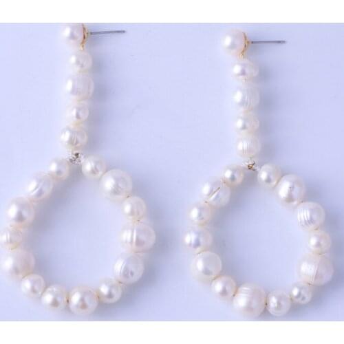 Elegant temperament geometric circle natural fresh water pearl simple bridal Earrings