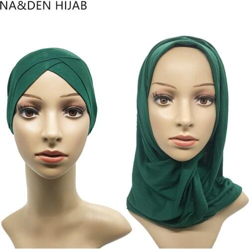 Hijab Stretch Cap and Scarf set Modal Women Criss cross tube hat scarf set Muslim Headscarf set Islamic inner Caps & hijab 7set