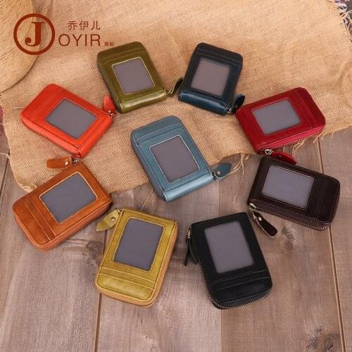 Genuine Leather Unisex wallet card Solid color Blocking Zipper Pocket Men Leather Credit Card Holder Women Business cardholder