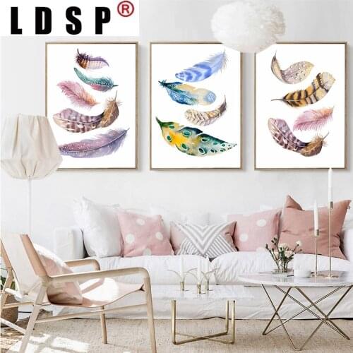 LDSP Nordic Watercolor Feather Bohemia Canvas Painting Wall Art Print Poster Picture Modern Living Room Home Decor