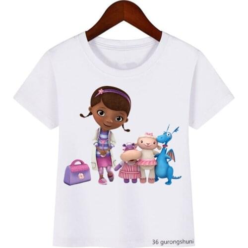 Kawaii girls t-shirt girl doctor pattern printing kids t shirt summer short-sleeved fashion new girls tshirts casual tumblr tops