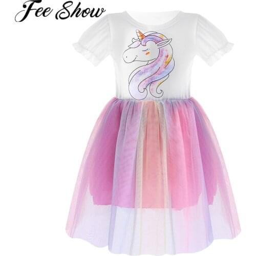 Fashion Cute Cartoon Princess Dress For Girls Kids Summer Short Sleeves Tutu Dress Girls Birthday Party Flower Girl Dresses