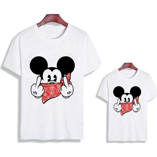 Fashion Family Matching Outfits Summer Short Sleeve Disney Mask Mickey Print Funny Mother Father Daughter Son Kid Tshirt