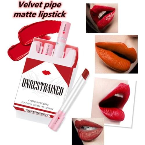 4pcs Cigarette Lipstick Set 4 Colors Matte Long Lasting Waterproof Matt Lip Stick Tube Nude Red Lips Makeup