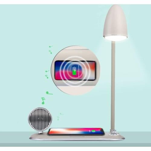 3 in 1 Retro Table Lamp Three-color Adjustment with Bluetooth Speaker Wireless Charging Lamp Bedroom Eye Protection Read Lamp