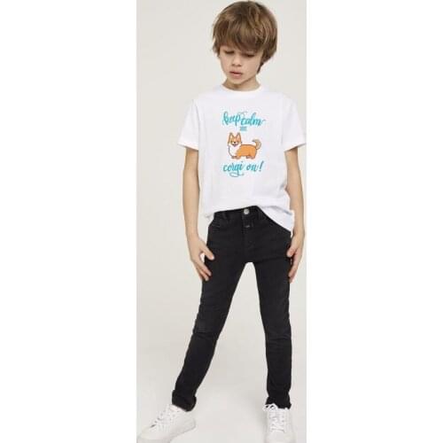 New Kids Corgi Print T Shirt Boys Girls Short Sleeve Tshirt Summer O Neck Children T-shirt Baby Clothing Tops Tees Shirts