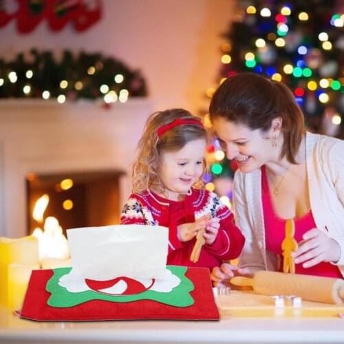 New Cute Christmas Candy Tissue Box Cover Napkin Holder Velvet Cloth New Year Xmas Restaurant Hotel Home Dinner Table Decor