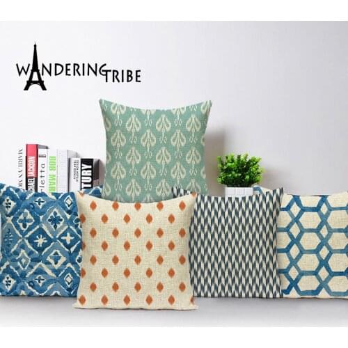 2019 New Toss Pillow Modern Art Blue Printing Pillow Case Chair Custom Linen cushions Home Decor Bohemian feather Cushion covers