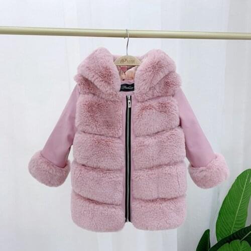 2019 New Winter Girls Faux Fur Coat Thick Warm Rex Rabbit Fur Girls Boys Jackets And Coats Leather Parka Kids Outerwear TZ472