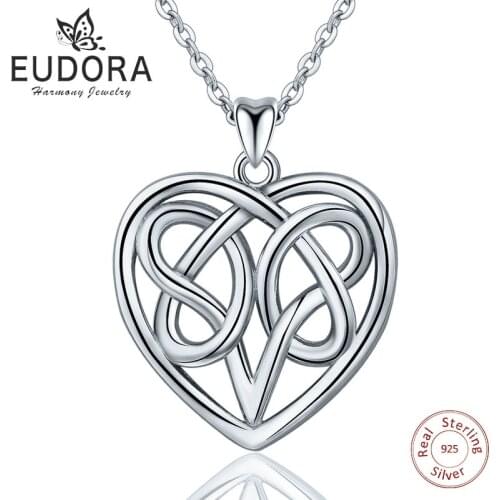 Eudora 925 Sterling Silver Heart Pendant Necklace Love Charm Celtics knot Necklace Sliver Fine jewelry For Women Best Gifts D221