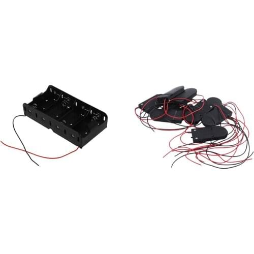 Spring Clip Black 4 x 1.5V D Size Battery Batteries Holder Case with 10 PCS 2 x 3V CR2032 Cell Button Battery Holder