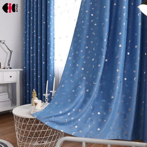 Star Moon Foil Printed Curtain for Children Room Kids Boy Girl Nursery Cartoon French Window Treatment Cortina zh046C