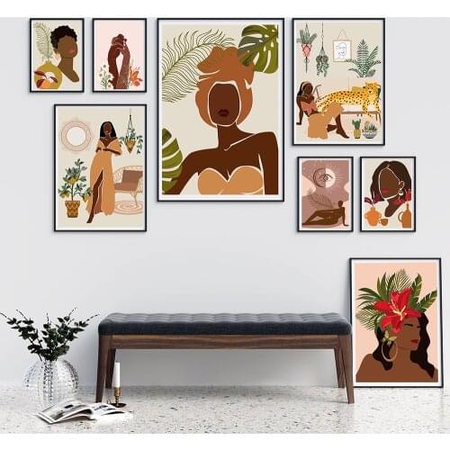 Modern Fashion Canvas Painting Black Girl Poster and Print Wall Art Picture For Living Room Home Decor Black Skin Woman No Frame