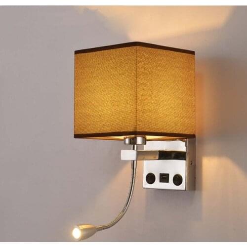 Modern Indoor LED Wall Lamp Bedside Bedroom Applique Sconce With Switch USB E27 Bulb Interior Headboard Home Hotel Wall Lights
