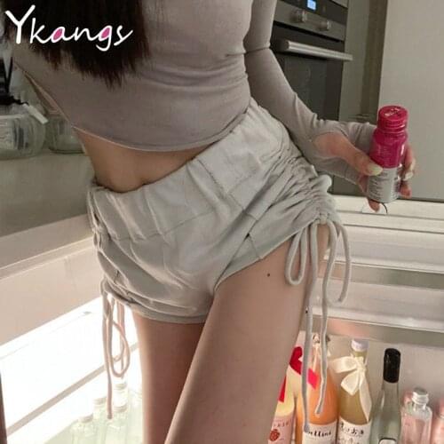 Drawstring High Waisted Sport Shorts Summer Loose Casual Womens Clothing Baggy Yoga Shorts Beige Korean Style Classic Hot Pants
