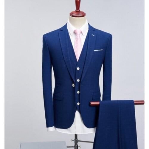 2020 Brand Groom Wedding Suits Men Slim Fit Black Blue Plaid Suits Mens Fashion Male Business Dress Formal Luxury Suit Tuxedo
