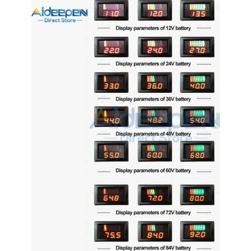 Waterproof Battery Capacity Indicator 12V 24V 36V 48V 60V 72V 12-60V Car Lead Acid Battery Charge Tester Dual Display Voltmeter
