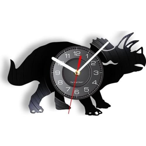 Triceratops Silhouette Vinyl LP Wall Clock Dinosaur Ancient Creature Animal Luminous Wall Watch Superb Gift For Boys Handicraft