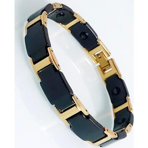 Health Care Magnetic Wrist Bracelet Man Ceramic Mens Bracelet On Hand Golden Titianium Steel Energy Accessory Male Jewelry Kpop