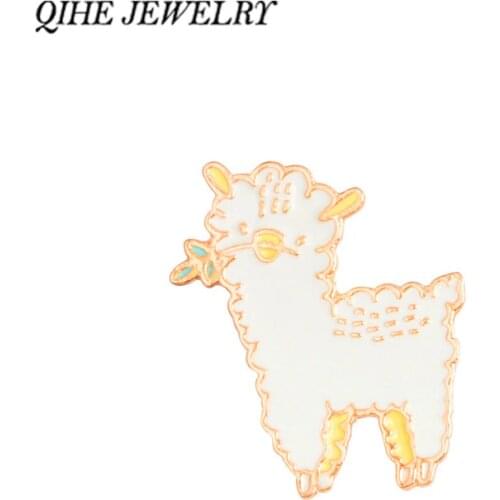 QIHE JEWELRY Cotton Animal Sheep Alpaca Hard enamel pins Broooches for men women Badges Lapel pins Accessories Alpaca jewelry
