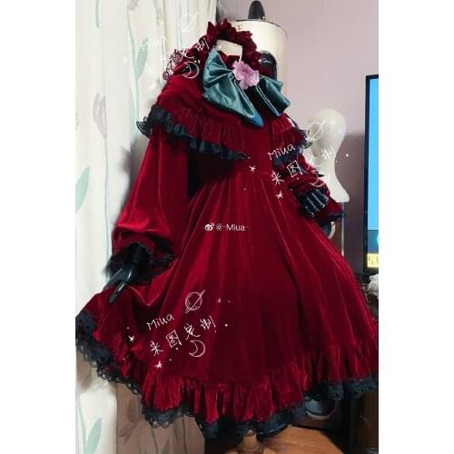 Anime Game Rozen Maiden Reiner Rubin Lolita Dress Red Flower Party Uniform Cosplay Costume Halloween Women Free Shipping 2021New