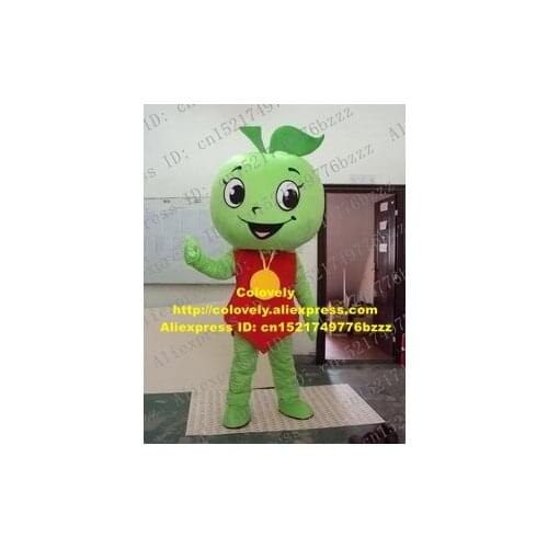 Lively Green Apple Mascot Costume Mascotte With Big Yellow Gold Medal Red Bellyband Smiling Face Adult No.1402 Free Shipping