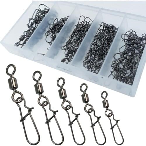 100pcs/set Swivels Fishing Connector Set Stainless Steel Swivel Snap #4-#12 Rolling Swivel with Duolock Snaps Carp Fishing Gear