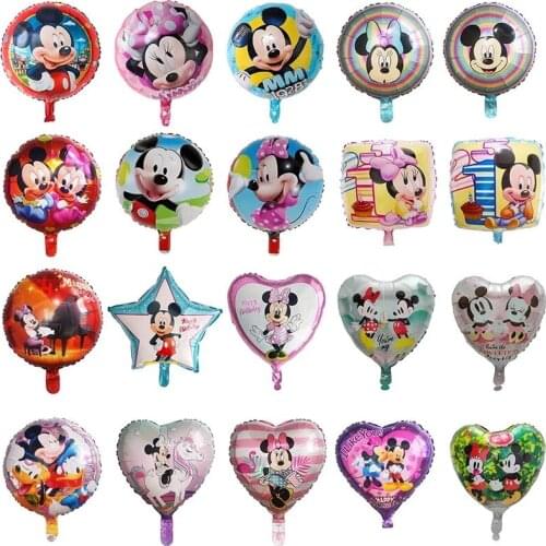 50pcs 18inch Cartoon Mickey Minnie Heart Shaped Foil Helium Balloons Birthday Party Decoration Theme Party Air Globos Kids Toys
