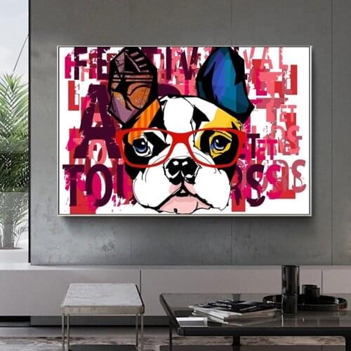 Abstract Colorful Puppy Creative Wall Art Canvas Print Painting Posters Graffiti Animals for Modern Nordic Bedroom Decoration