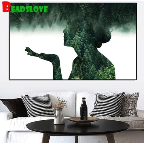 Double Exposure Forest Woman Large Size diamond painting,full,square,round diamond embroidery mosaic art diamond diy