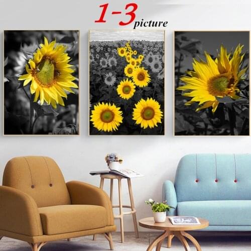 Frameless Canvas Oil Painting Sunflowers Abstract Black Simple Style Modern Home Decor Wall Art Picture Plant Flower Painting