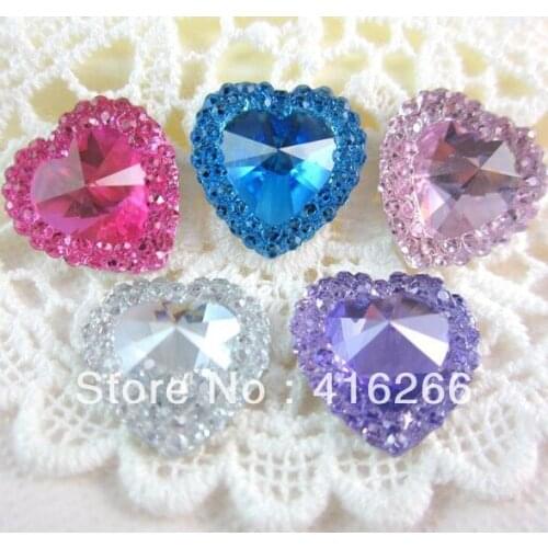 Free shipping the newest 200pcs/lot 15mm lovely colorful heart shape flat back Resin rhinestone