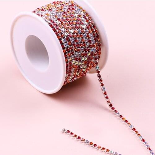 10 Yard/Roll Colors Glass Crystal Rhinestone Chain,Silver Bottom Sew On Cup Chains For Diy Garment Bags Decorations