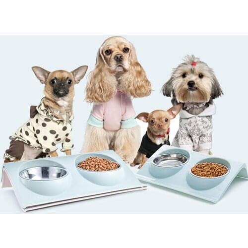 Pet Double Bowls Food Water Feeder Stainless Steel Cat Food Bowl for Dog Puppy Cats Pets Supplies Feeding Dishes
