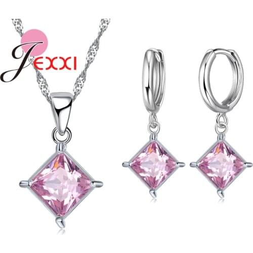 Exquisite Beautiful Colorful Square Crystal Girlfriend Gift Engagement Jewelry 925 Sterling Silver for Fashion Women