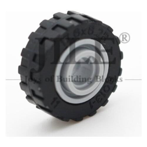 Wheel 11mm D. x8mm with Center Groove Tire 17.5mm D. x6mm with Shallow Staggered Treads DIY Building Bricks Block Compatible Car