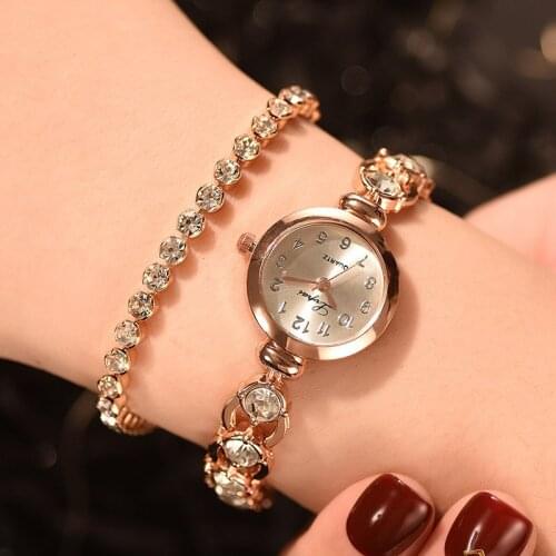 Women Quartz Watch Bracelet Set with Thin Alloy Band Shining Bracelet TT@88