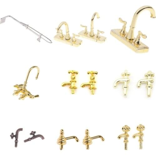 Dollhouse Miniature Bath Shower Modeling Toilet Bathtub Faucet Simulation Water Tap Toys For Doll House Furniture Toys