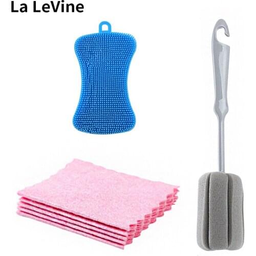 LA LEVINE Home Kitchen Soft Clean Tools Set kitchen Items Sponge Silicone Wash Brush Microfiber Towel Durable Tool Hot Sale 1Set