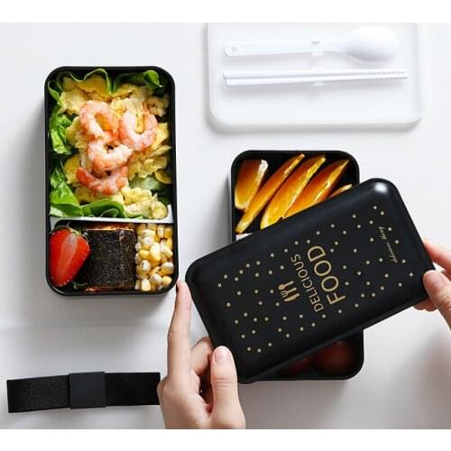 Lunchbox Bento Japanese Office Workers Students Double Microwave Heating Separate Large Fruit Salad Meal Set