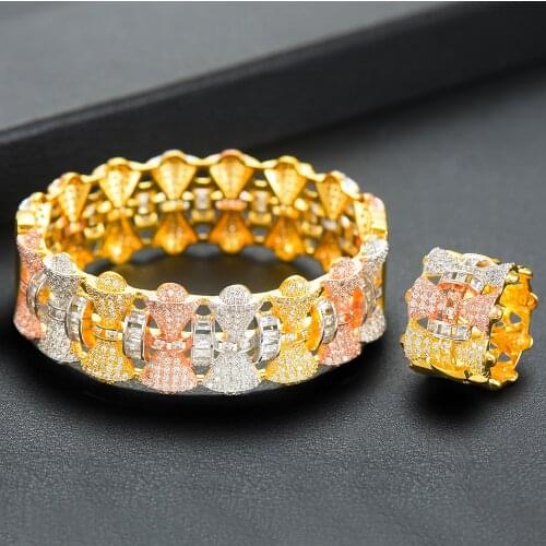 LARRAURI Indian African Nigerian Bridal Open Bangle Ring Luxury 3 Tone Bangle Ring Set For Women aretes de mujer modernos 2020