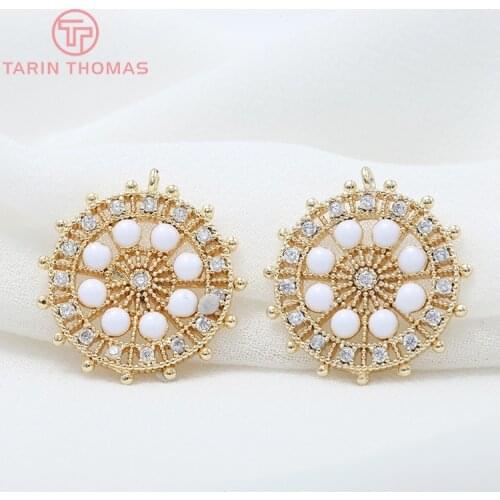 4PCS 21MM Hole 1.5MM 24K Gold Color Brass with Zircon Ferris Wheel Charm Pendants for DIY Jewelry Making Findings Accessories